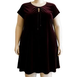Lane Bryant Burgundy Velvet Short Sleeve Tie Neck Midi Dress Size: 22